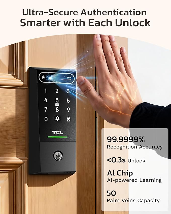 TCL D2 Pro Smart Lock with Palm Vein Recognition, 10000mAh Rechargeable Battery - Image 5