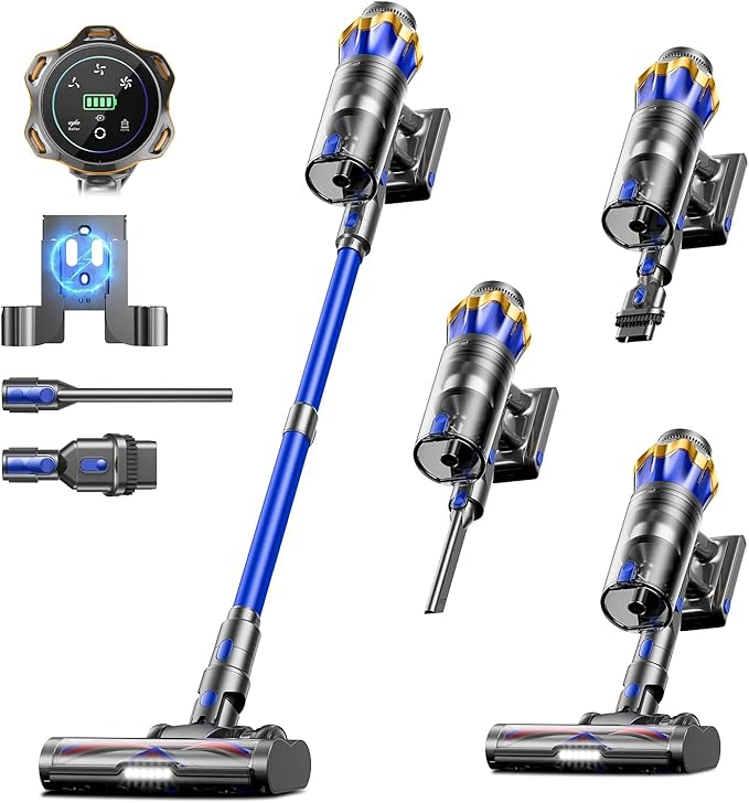Cordless Vacuum Cleaner, Upgraded 650W 55KPA 70Mins Cordless Stick Vacuum by JELLYPIG