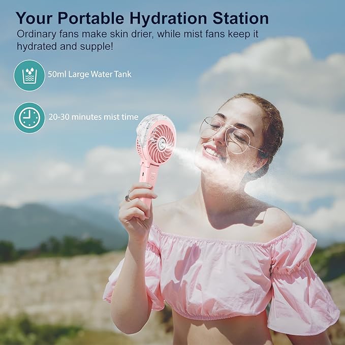 HandFan 4000mAh Handheld Misting Fan, 50ml Water Tank, Rechargeable Personal - Image 4