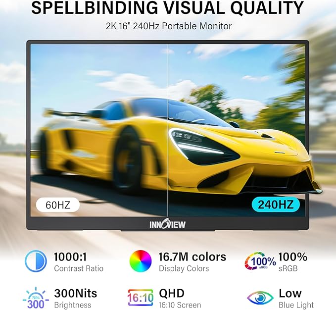 InnoView 16" 240Hz Portable Monitor 2K 2560x1600 100% sRGB Portable Gaming - Image 2