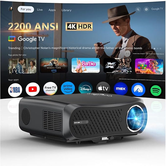 4K HDR10+ Google TV Projector for Home Theater 2200 ANSI Smart Daytime Projector by CWEUG