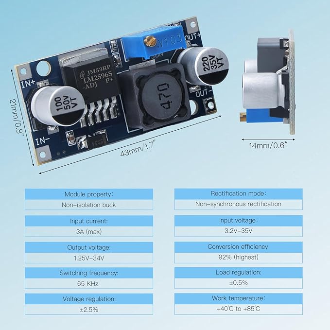 KERWINN 5PCS LM2596 DC-DC Buck Converter Step Down Module, 3.0-40V to 1.5-35V - Image 2