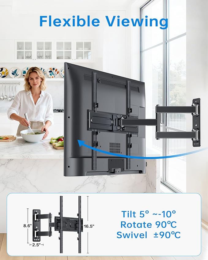 Full Motion TV Wall Mount for Most 32-55 inch TVs up to 66 lbs, Tilt - Image 6