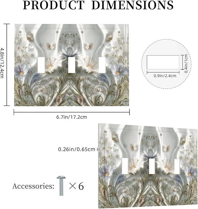 Bvtewkhz Boho Floral Wild Flower 3 Gang Triple Toggle Decorative Light Switch - Image 5