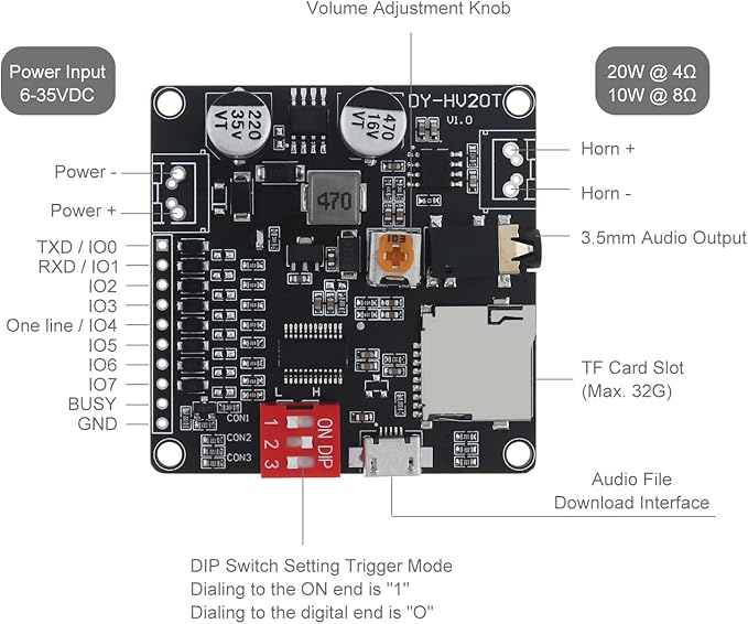DiGiYes 20W Voice Playback Module DC 6-35V 24-bit DAC Output Support TF Card - Image 2