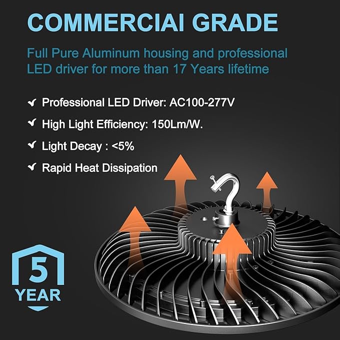 Lightdot 150W Smart LED High Bay Light 22500lm UFO High Bay Shop Light - Image 9