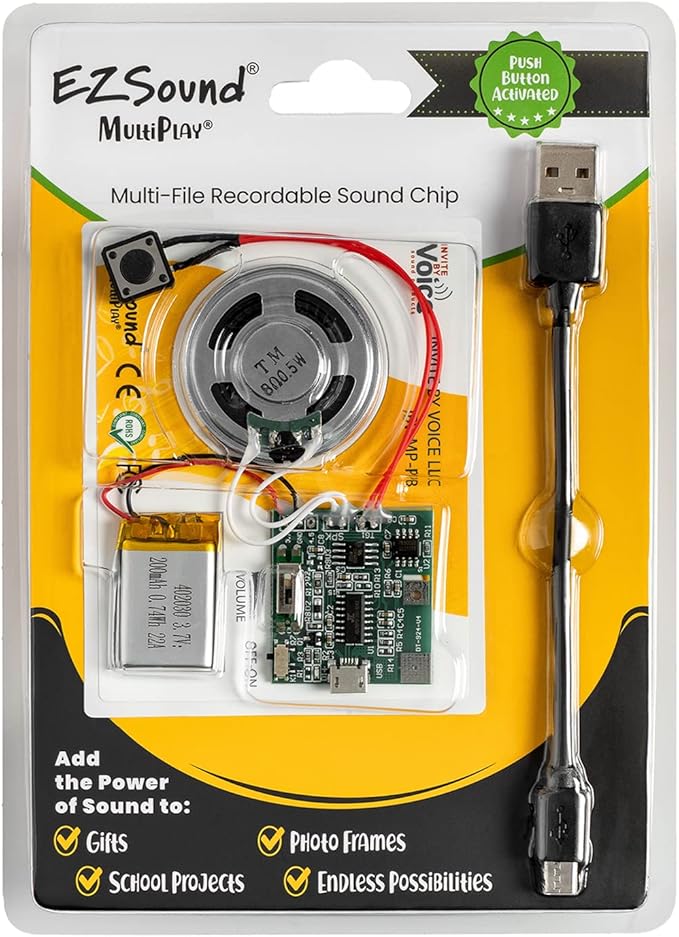 EZSound Multiplay Push Button Recordable Sound Chip | Plays Multiple Recordings by EZSound