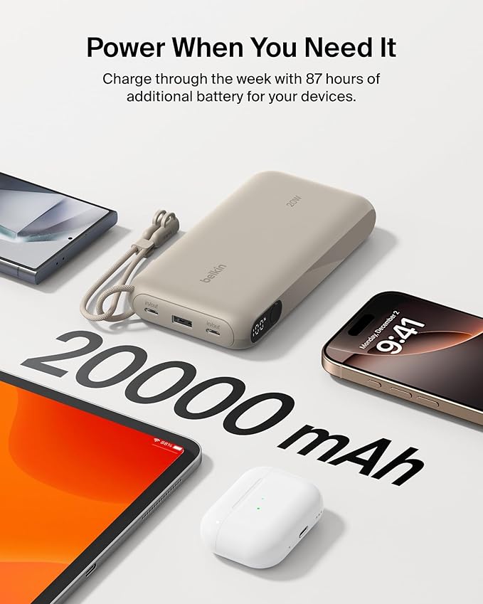 Belkin Portable Charger, USB-C Power Bank 20, 000mAh w/ 2X USB-C Ports & 1x A - Image 4