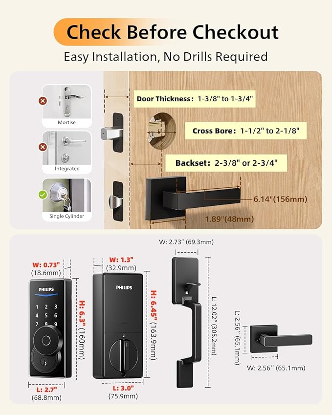 Philips WiFi Smart Lock with Front Door Handle Set, Built-in WiFi, APP Remote & - Image 8