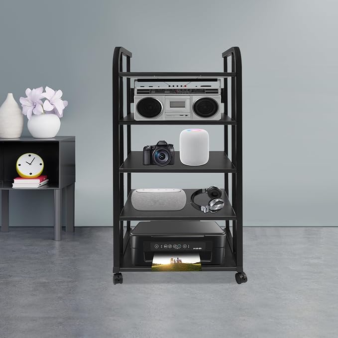 5-Tier AV Media Stand with Universal Wheels, Center Stereo Components Storage - Image 4