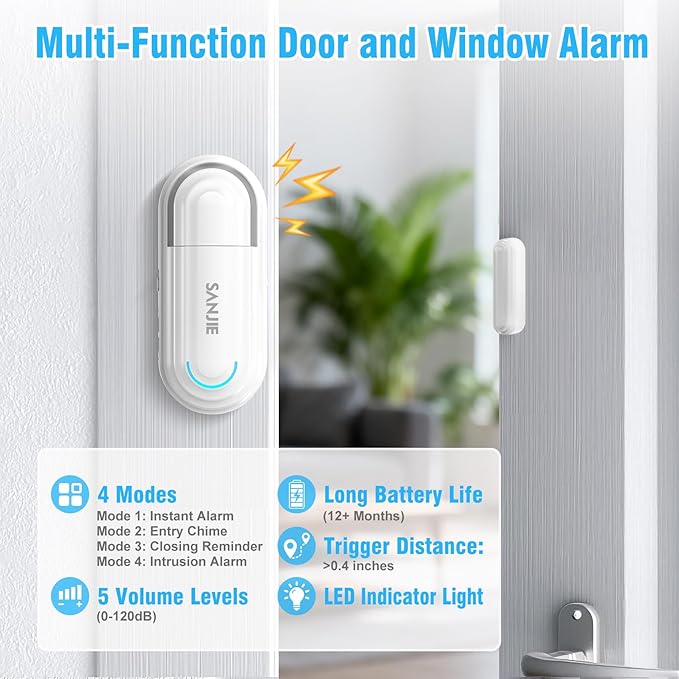 Sanjie Pool Door Alarms for Kids Safety/Home Security/Dementia, 4 Working Modes - Image 2