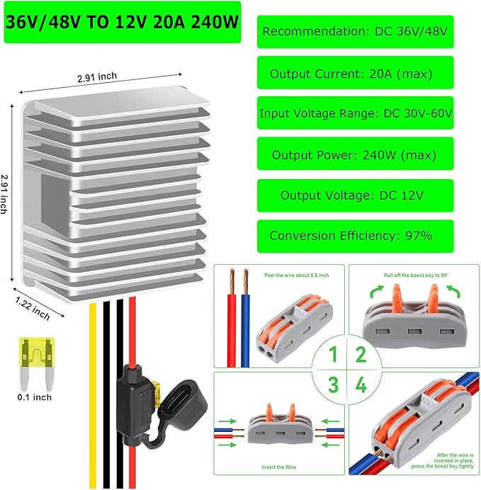 EAGWELL 48V to 12V DC Converter 20A 240W Waterproof Voltage Regulator - Image 2