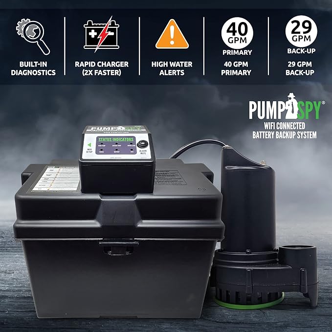PumpSpy PS2000 WiFi Battery Backup Sump Pump System w/Internet Monitoring & - Image 2