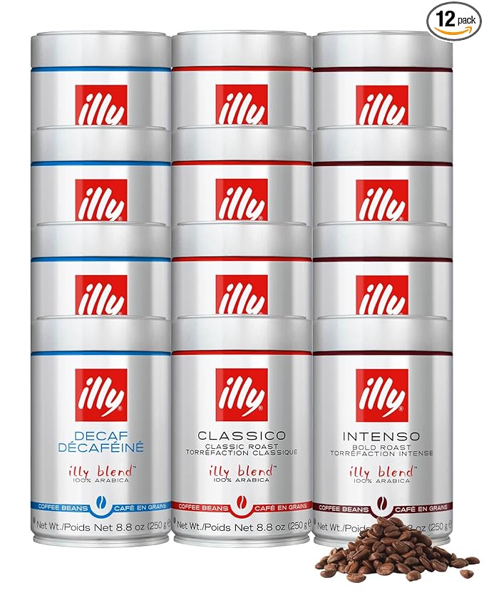 illy Whole Bean Coffee, Classico Medium, Decaffeinated and Intenso Bold Roasts by illy