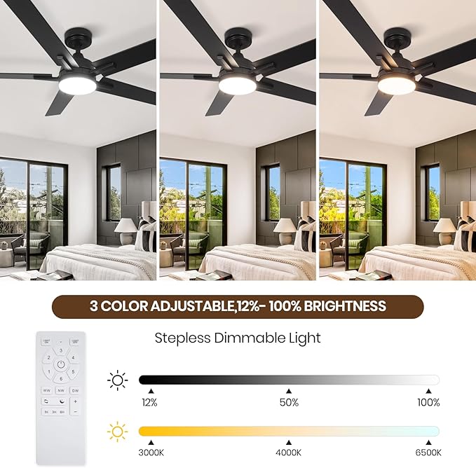 SODSEA Ceiling Fans with Lights, 52 Inch Black Ceiling Fan with Light and - Image 7