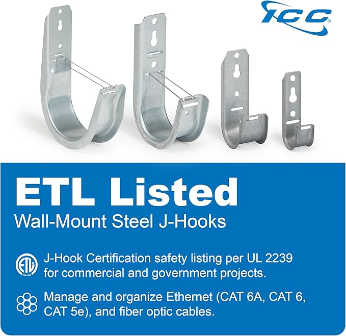 ICC 2-Inch Wall Mount J-Hook – 25-Pack, Cable Support Hooks - Image 2