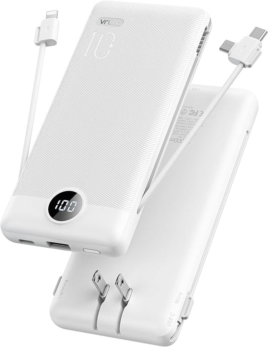 VRURC Portable Charger with Cables and Wall Plug | Power Bank with Cords | by Home