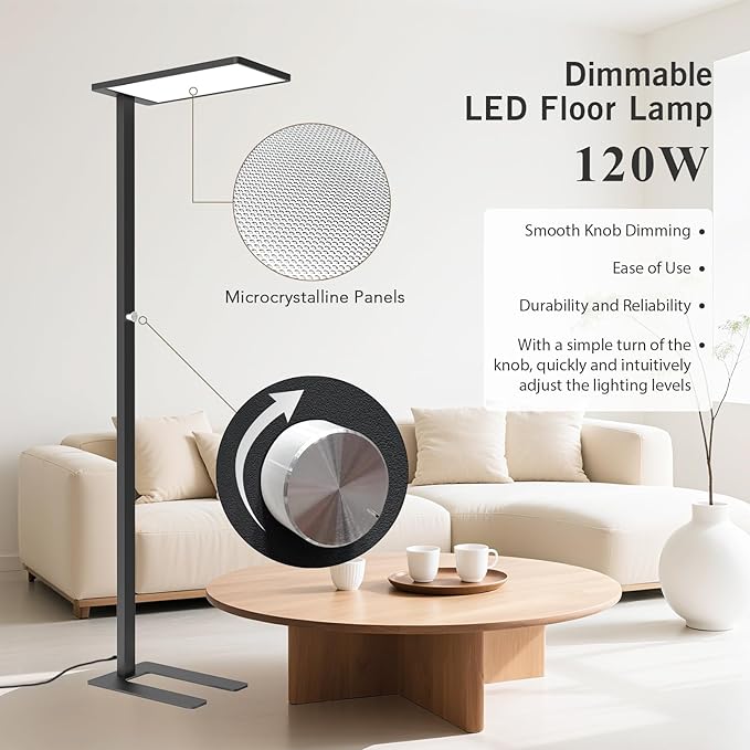 120W LED Floor Lamp, 76.8" Tall Reading Light, 10000LM Knob Dimming Standing - Image 5