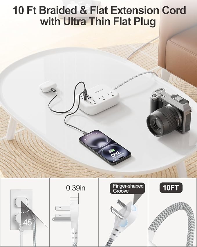 6 USB Surge Protector Power Strip- Extension Cord 10 Ft - Image 3