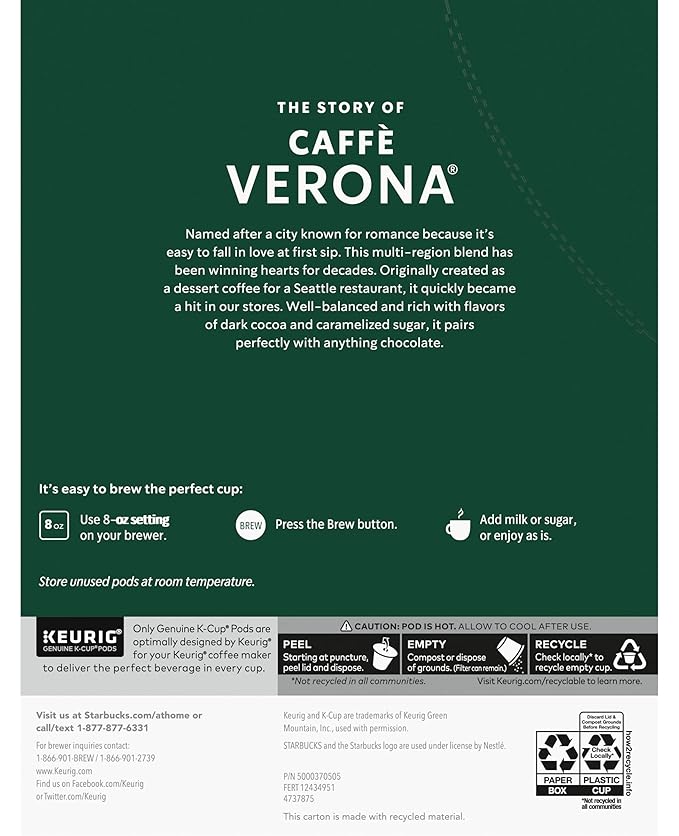 Starbucks Coffee K-Cup Pods, Caffè Verona, Dark Roast Coffee, Notes of Dark - Image 6