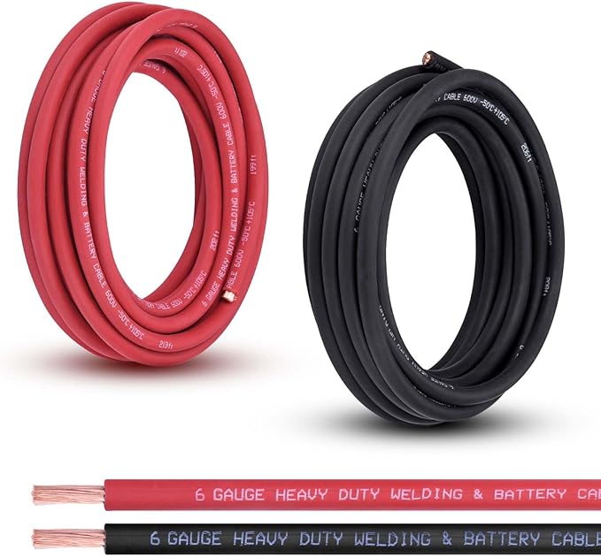 Shirbly 6 Gauge Battery Cable, 20FT Red + 20FT Black 6 AWG Pure Copper Wire by Shirbly