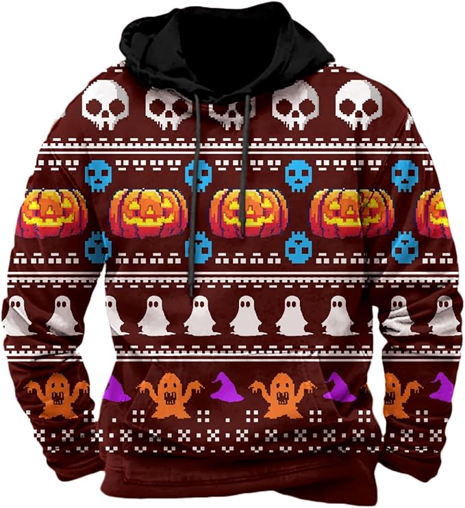 Halloween Hoodie Men Graphic Pumpkin Ghost Printed Sweatshirt Casual Trendy by Spatofa