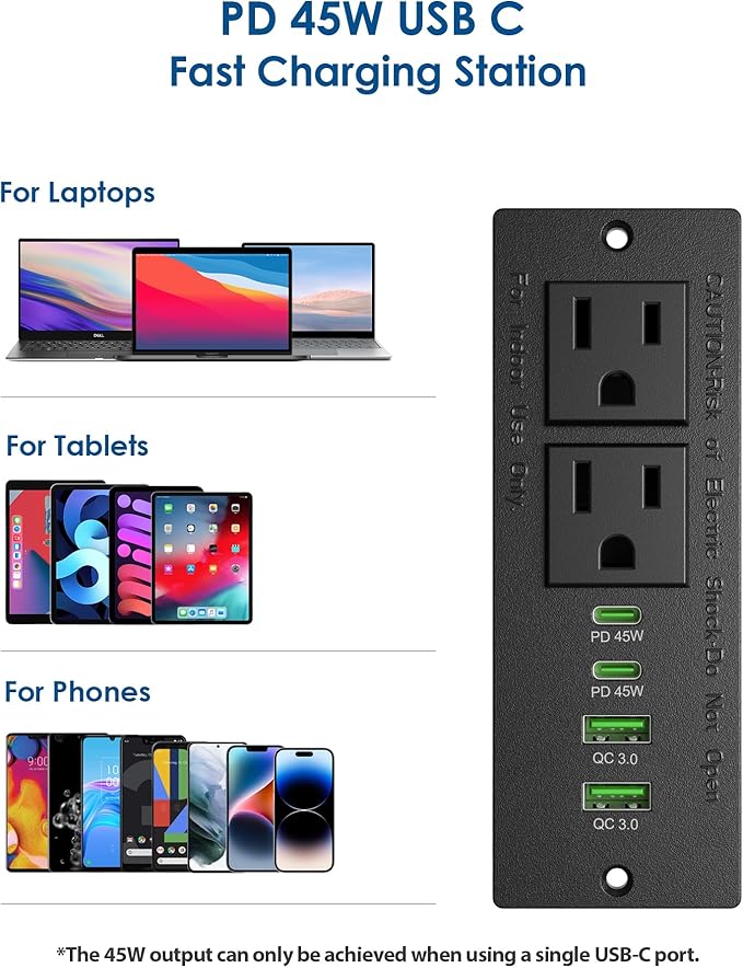 45W USB C Recessed Power Strip, Flush Mount Desk Recessed Outlet, Space-Saver - Image 3