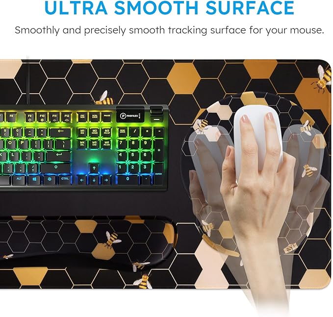 iCasso Desk Mat, Gaming Mouse Pad Wrist Support Set, 4in1 XXL Large Mousepad + - Image 4