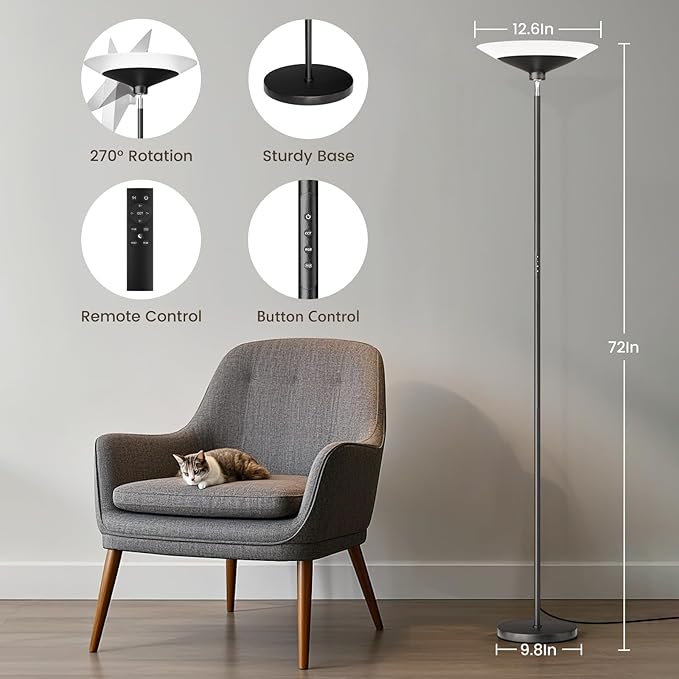 SIBRILLE RGB Torchiere Floor Lamp - 30W Dimmable LED Standing Lamp - Image 7
