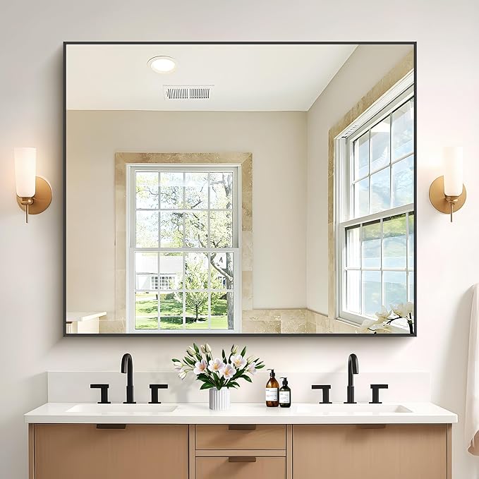 40x48inch Black Bathroom Mirror, Large Rectangular Wall Mirrors - Image 2