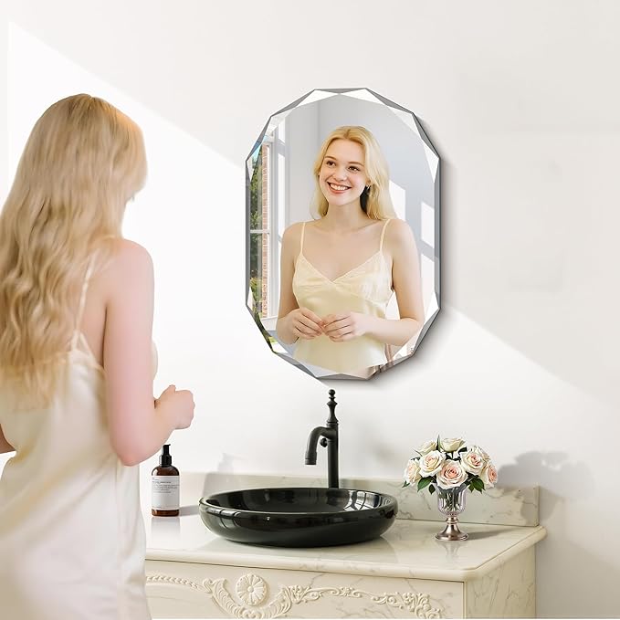 GLASHOM Beveled Edge Frameless Bathroom Mirror, Oval Wall Mirror - Image 7