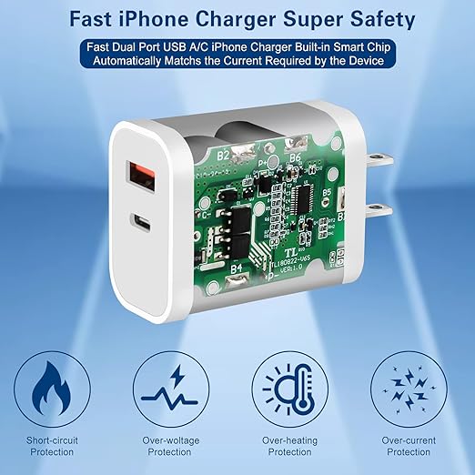 Fast Charger iPhone, Dual Port A/C iPhone Charger Fast Charging Adapter - Image 4