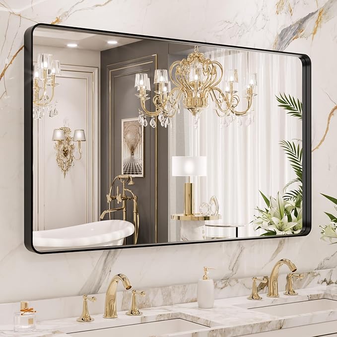 LOAAO 40x24 Inch Black Metal Framed Bathroom Mirror by LOAAO