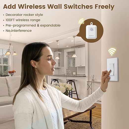 SURAIELEC Wireless Light Switch & Receiver Kit, 15A RF Remote Control Wall - Image 2