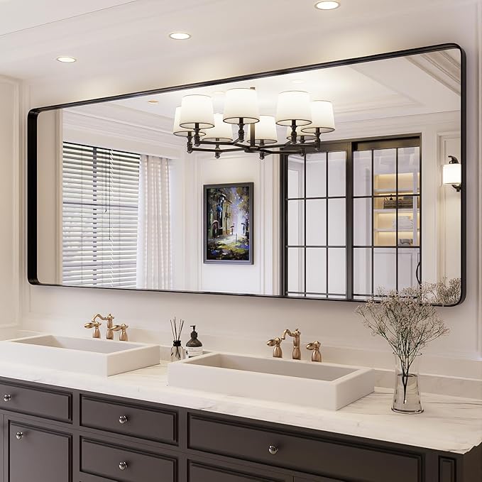 ISKM Black Framed Mirror for Wall 84"x 32", Large Bathroom Mirror Anti-Rust by ISKM-IStillKeepMovin