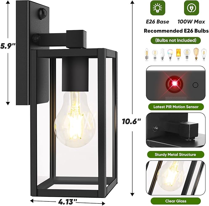 2-Pack Upgraded Motion Sensor Outdoor Wall Lights, 10.6” Small Dusk to Dawn - Image 6