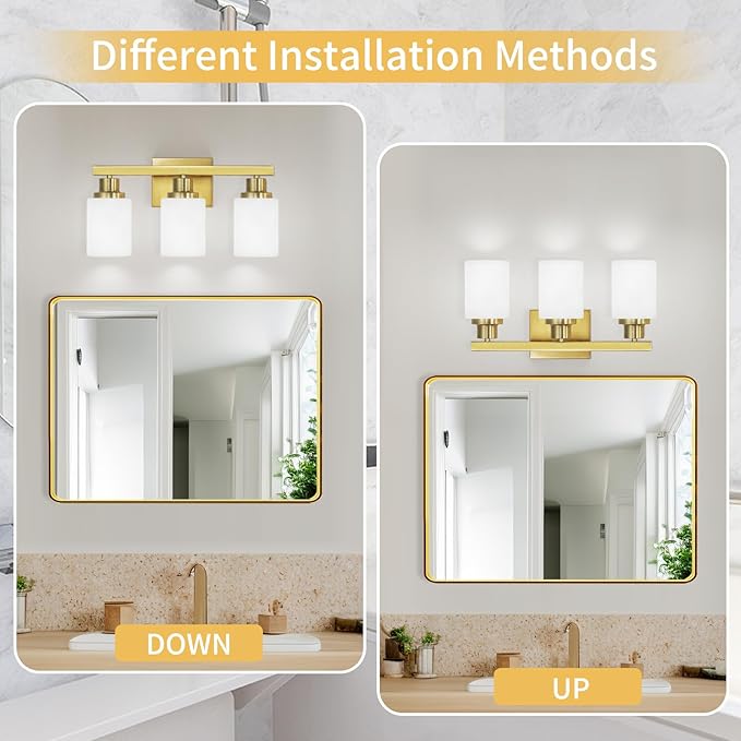 DIKAIDA 3-Light Gold Bathroom Light Fixtures, Modern Vanity Light - Image 4