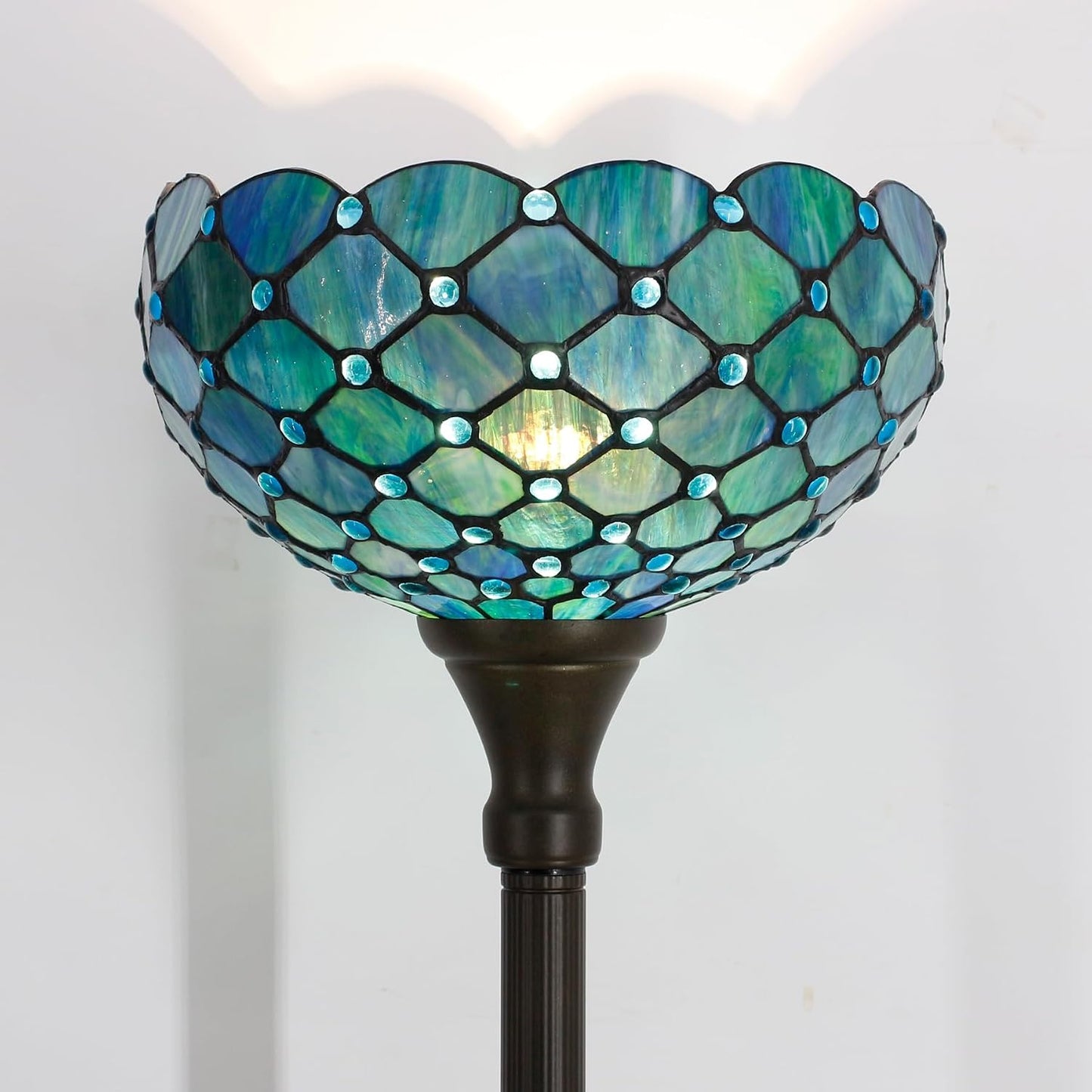 12 Inch Tiffany Lamp shade Replacement Only(Blue) | Stained Glass Lampshade Only 1-5/8-Inch Fitter Opening for Arched Floor Lamp, Torchiere Lamp, Pendant Light