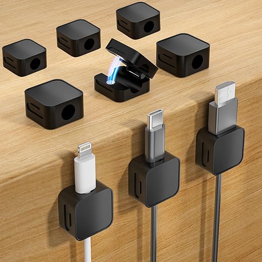 9 Black Magnetic Cable Clips, Under Desk Cable Management, Cord Holder by Unknown
