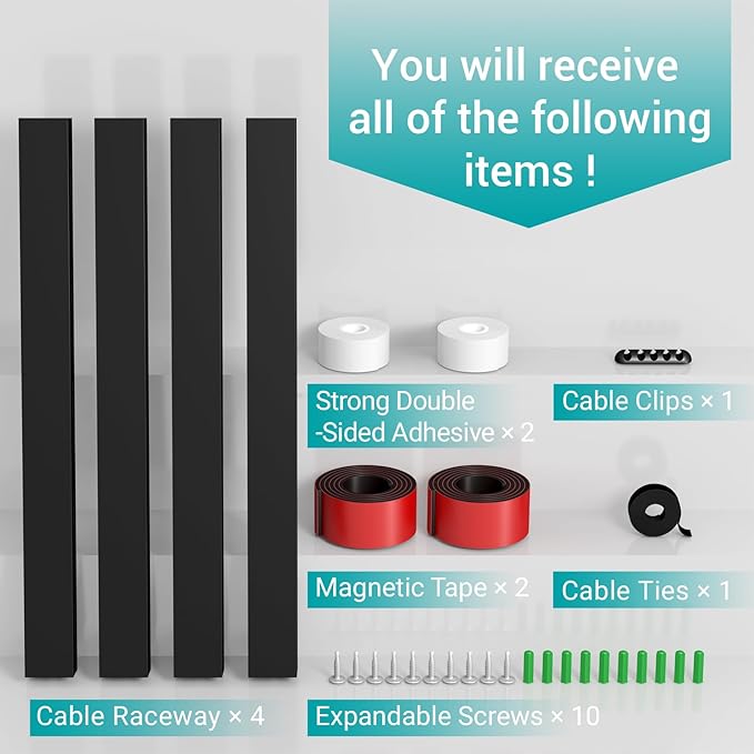 Cable Hider Raceway Kit, Magnetic Cable Management Under Desk - Image 7