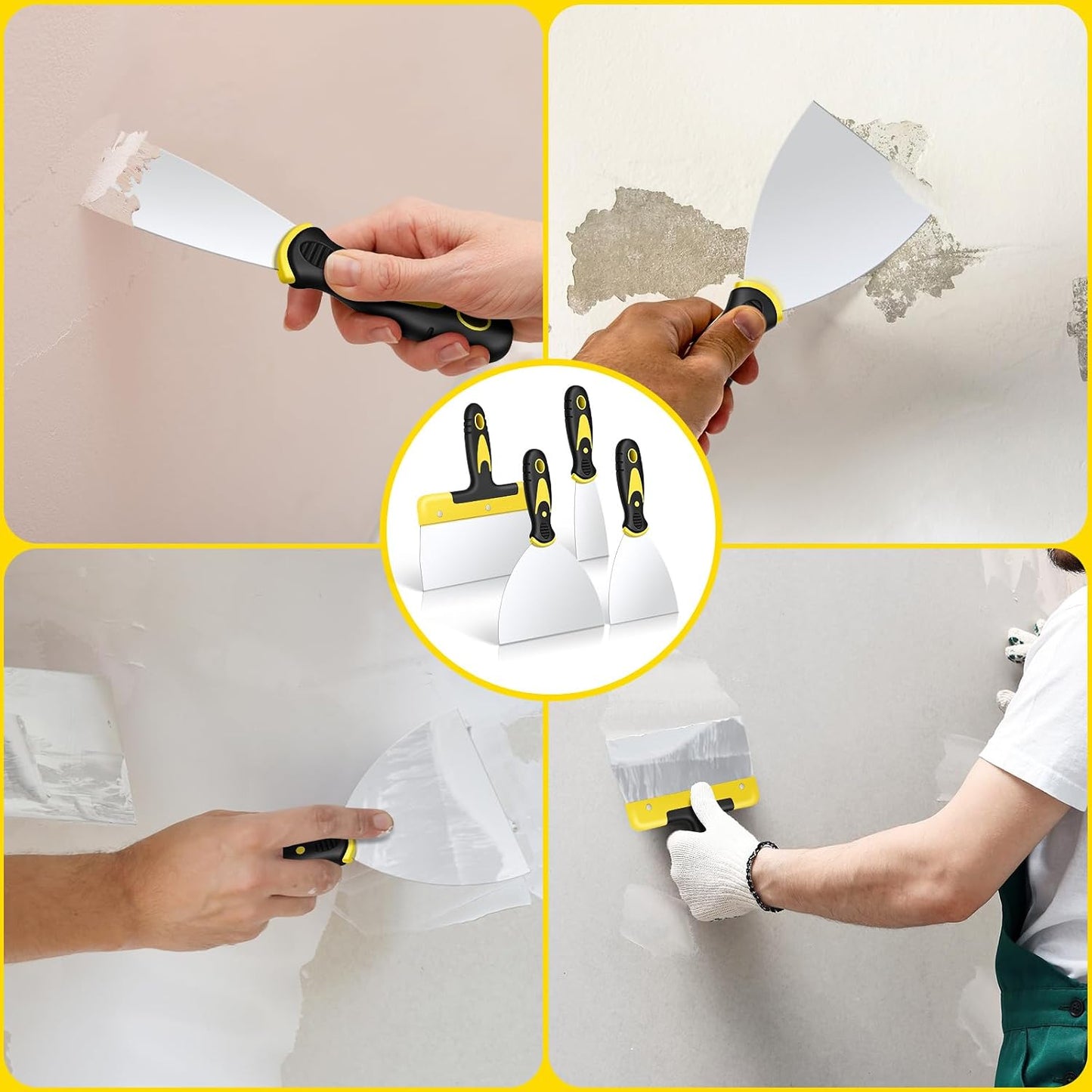Putty Knife Set, 4PCS Stainless Steel Scraper Paint Tool with Comfortable Grip for Drywall Repair, Wallpaper Removal and Plaster Scraping(2,4,6,8in)