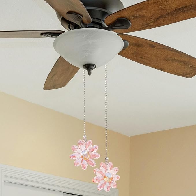 LEFERS Ceiling Fan Pull Chain, 2 Pieces 1.8" Crystal Glass Flower Pendants - Image 5