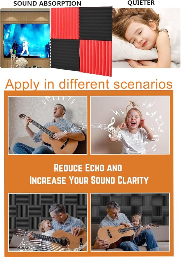 Acoustic Foams Panels 48 Pack 1" x 12"x 12" Sound Proof Foam Panels - Image 4