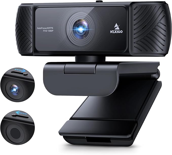 NexiGo 1080P 60FPS Webcam with Software Control and Microphone, w/Privacy Cover by NexiGo