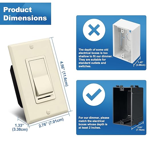 BESTTEN 2 Pack Almond Dimmer Wall Light Switch, Compatible - Image 8