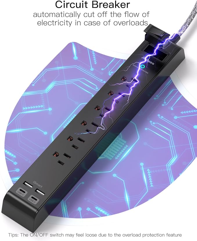 2 Pack Surge Protector Power Strip, 6 Outlets 4 USB Charging Ports, 12Ft - Image 6