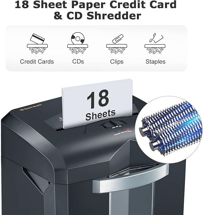 Bonsaii Paper Shredder, 18-Sheet 60-Minutes Shredder - Image 2