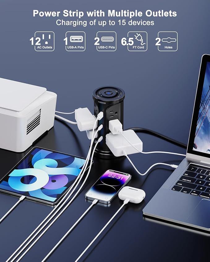 Tower Surge Protector Power Strip Flat Plug - Image 2