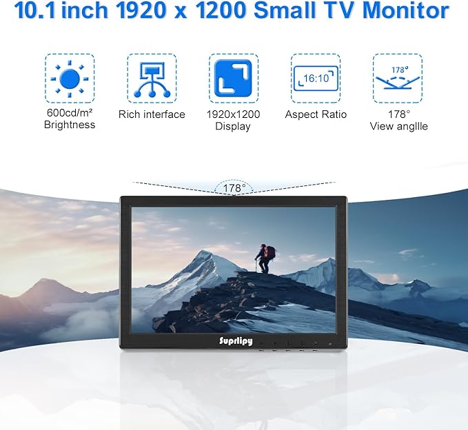 Suprlipy 10 inch FHD Small IPS Monitor LCD Display Screen 1920x1200 60Hz 16:10 - Image 2