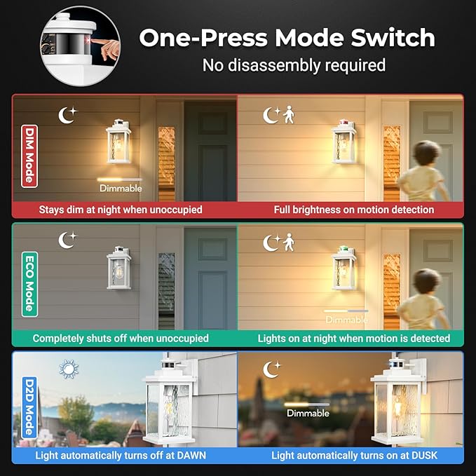 VIANIS Large Adjustable Sensitivity Motion Sensor Exterior Porch Lights - Image 2